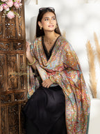 Dusty Teal Handloom Pure Pashmina Shawl — Sublime Gulaabdaar Embroidery