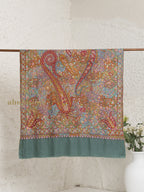 Dusty Teal Handloom Pure Pashmina Shawl — Sublime Gulaabdaar Embroidery