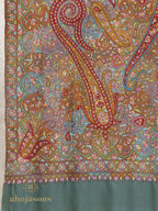 Dusty Teal Handloom Pure Pashmina Shawl — Sublime Gulaabdaar Embroidery
