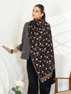Black Handloom Pure Pashmina Stole showcasing hand-finished Jaal Stole
