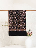Black Handloom Pure Pashmina Stole showcasing hand-finished Jaal Stole