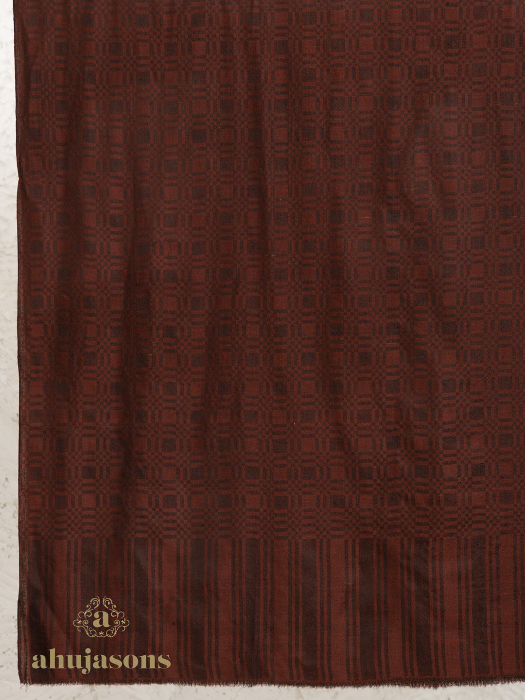 Brown Handloom Pure Pashmina Shawl showcasing refined Check Pattern detailing