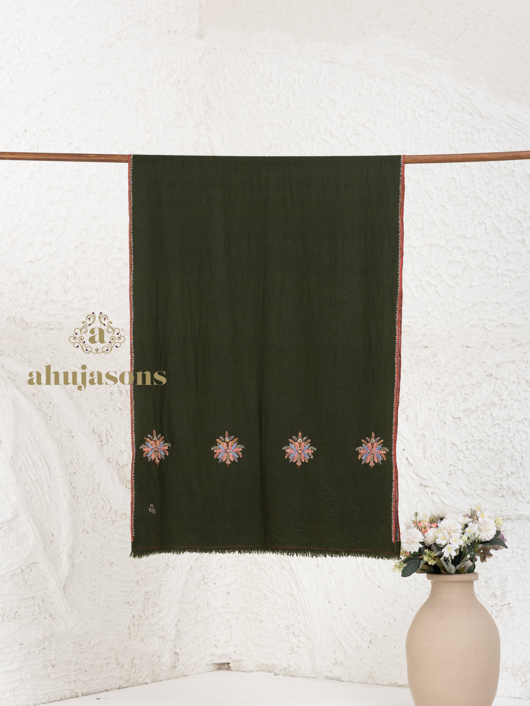 Dark Green Handloom Pure Pashmina Stole — Ornate Palla Stole