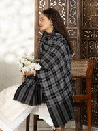 Black Handloom Pure Pashmina Stole — Elegant &White Check Pattern Stole
