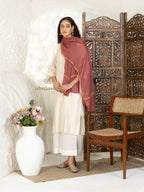 Dusty Rose Handloom Pure Pashmina Stole with intricate Booti Embroidery Stole detailing