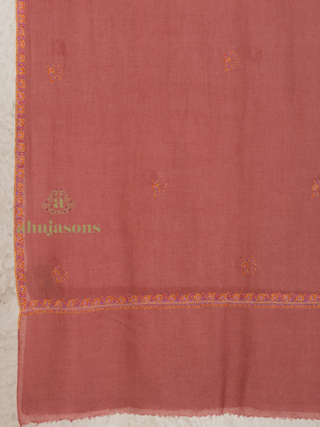 Dusty Rose Handloom Pure Pashmina Stole with intricate Booti Embroidery Stole detailing