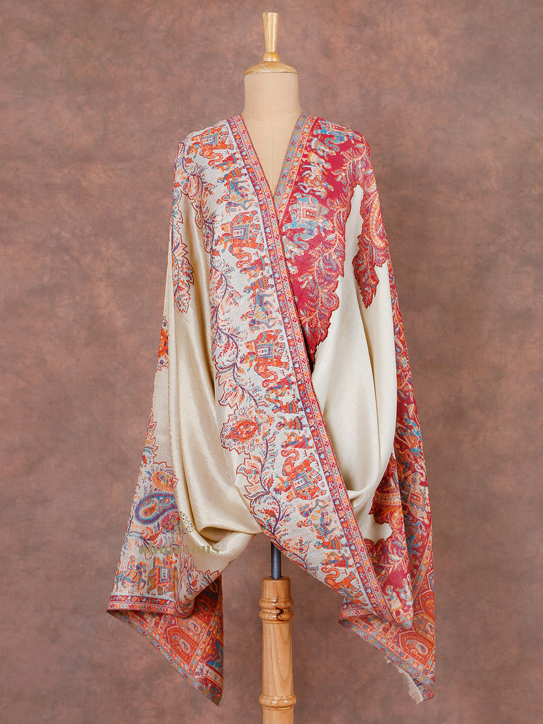 Cream Woollen Shawl with Lunar-Inspired Details