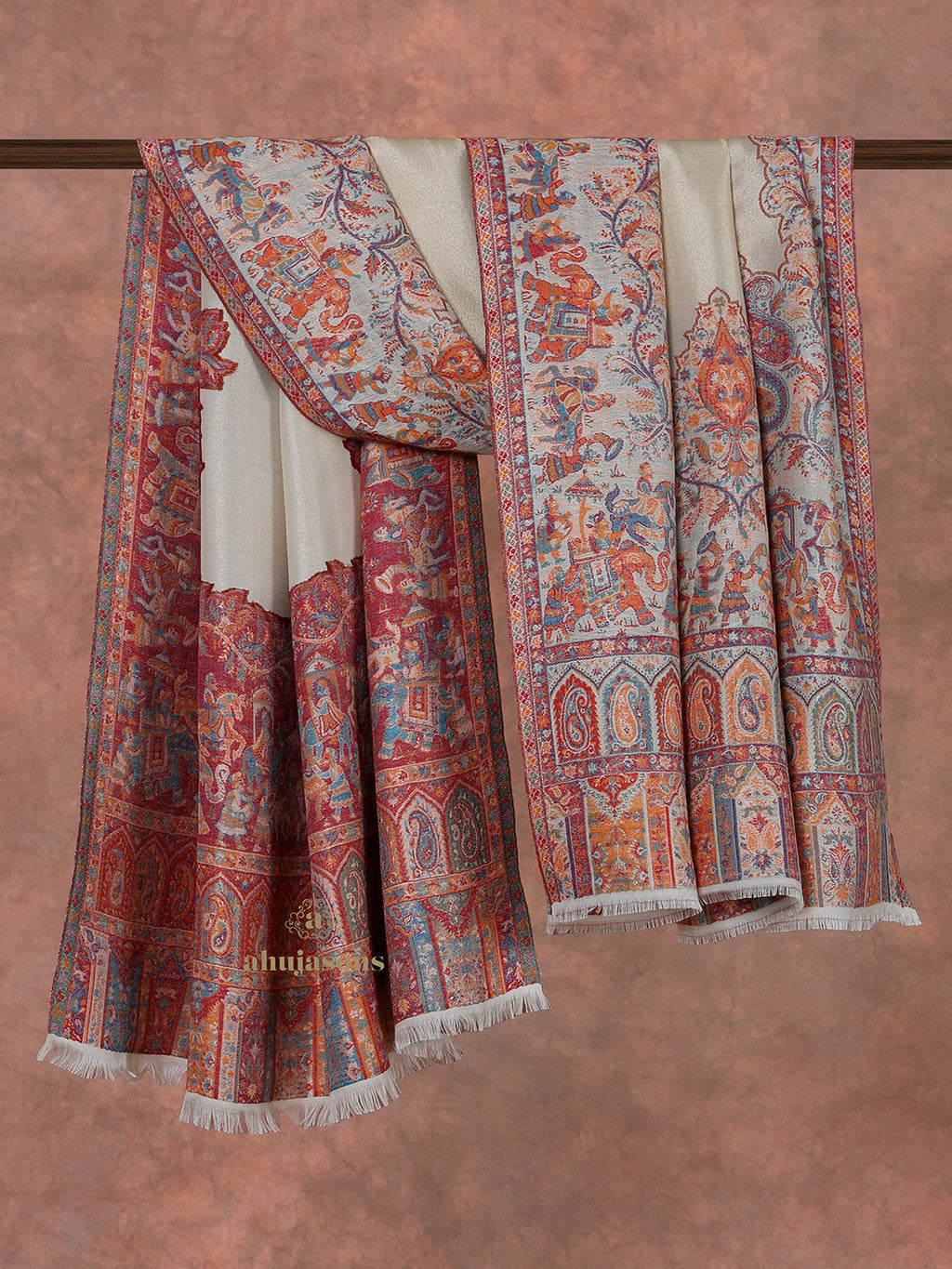 Cream Woollen Shawl with Lunar-Inspired Details