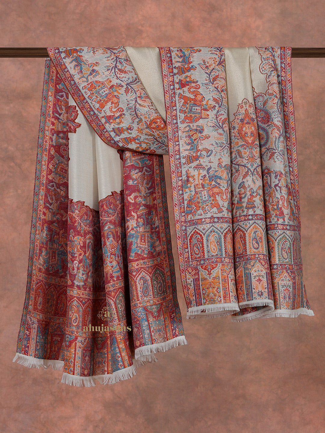 Cream Woollen Shawl with Lunar-Inspired Details