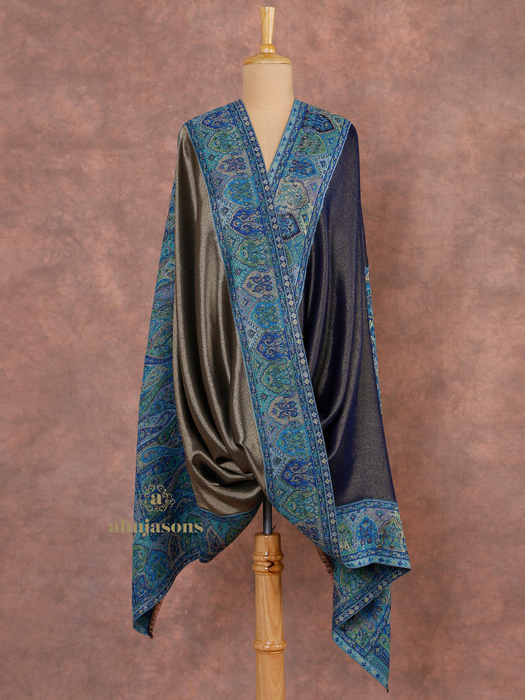 Blue-Toned Heritage Woollen Shawl in Lux Finish