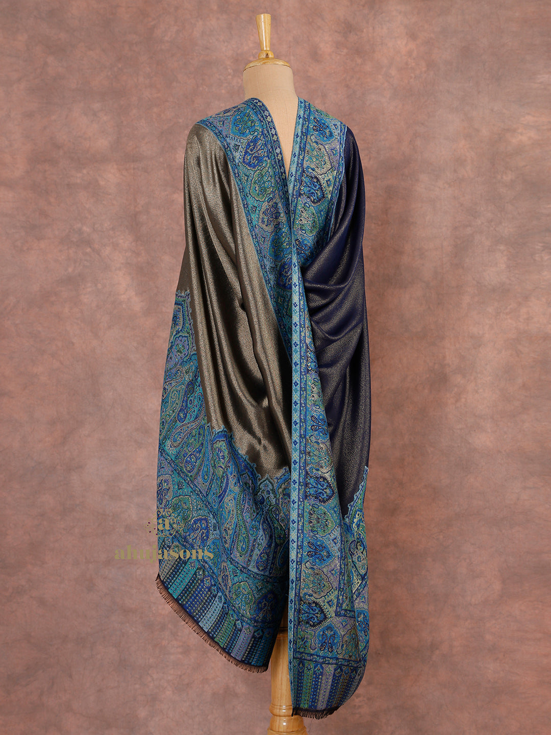 Blue-Toned Heritage Woollen Shawl in Lux Finish