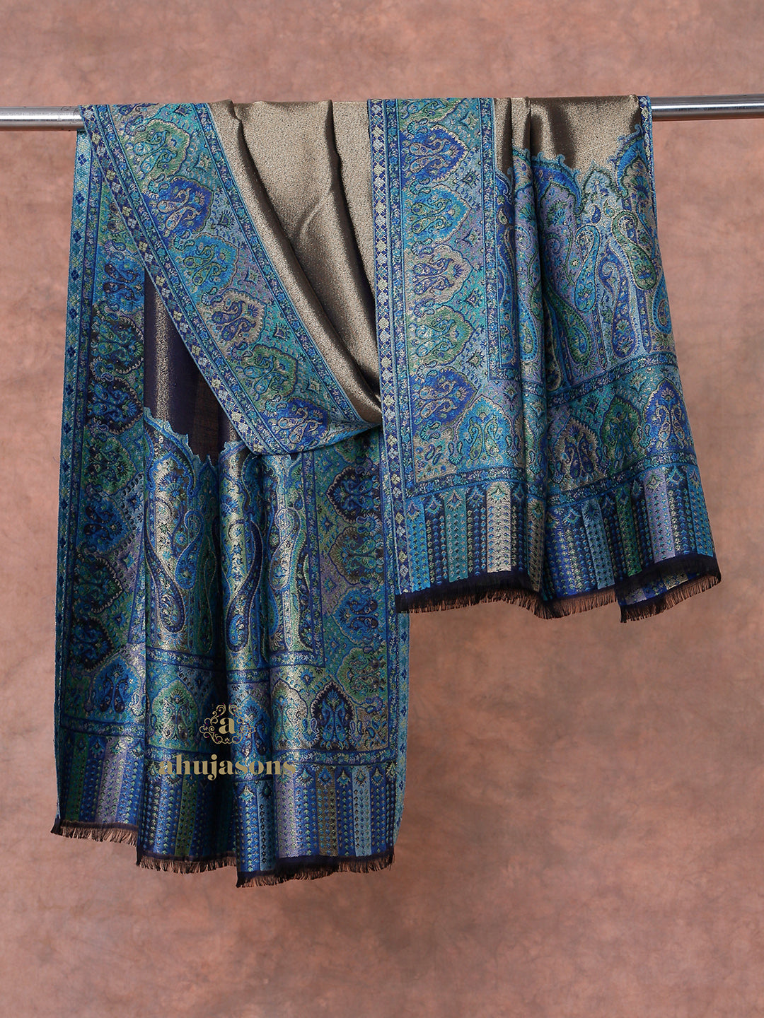 Blue-Toned Heritage Woollen Shawl in Lux Finish