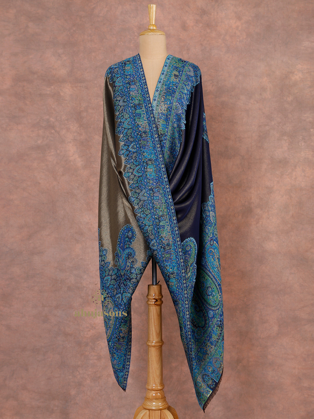 Blue-Toned Heritage Woollen Shawl in Lux Finish