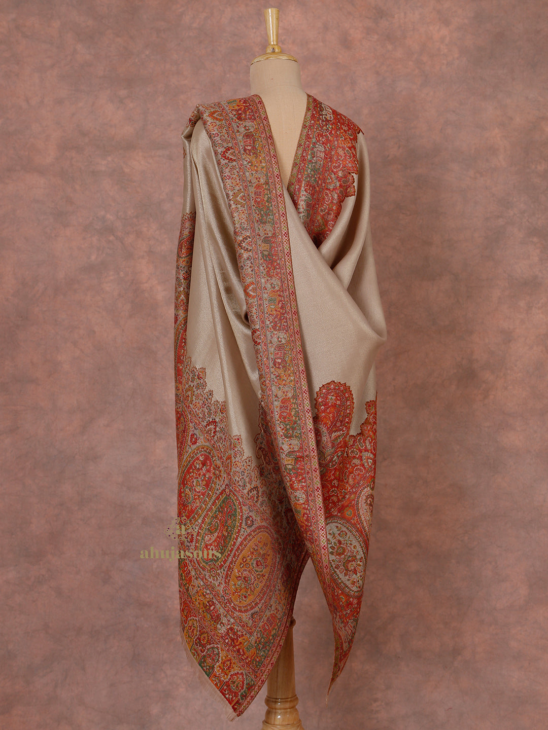 Brick Red Woollen Shawl with Lunar-Inspired Details