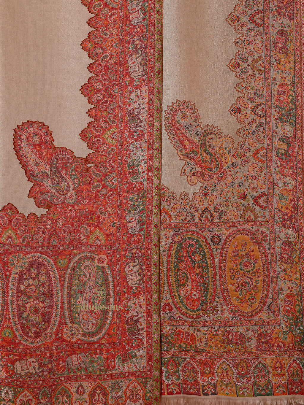 Brick Red Woollen Shawl with Lunar-Inspired Details