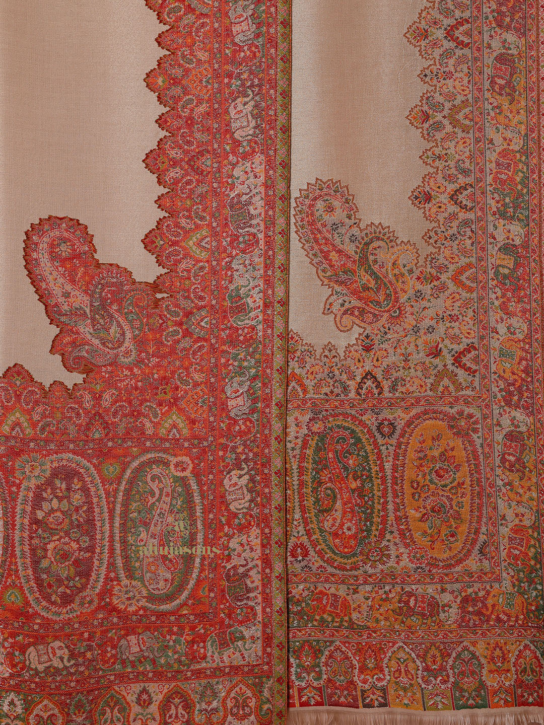 Brick Red Woollen Shawl with Lunar-Inspired Details