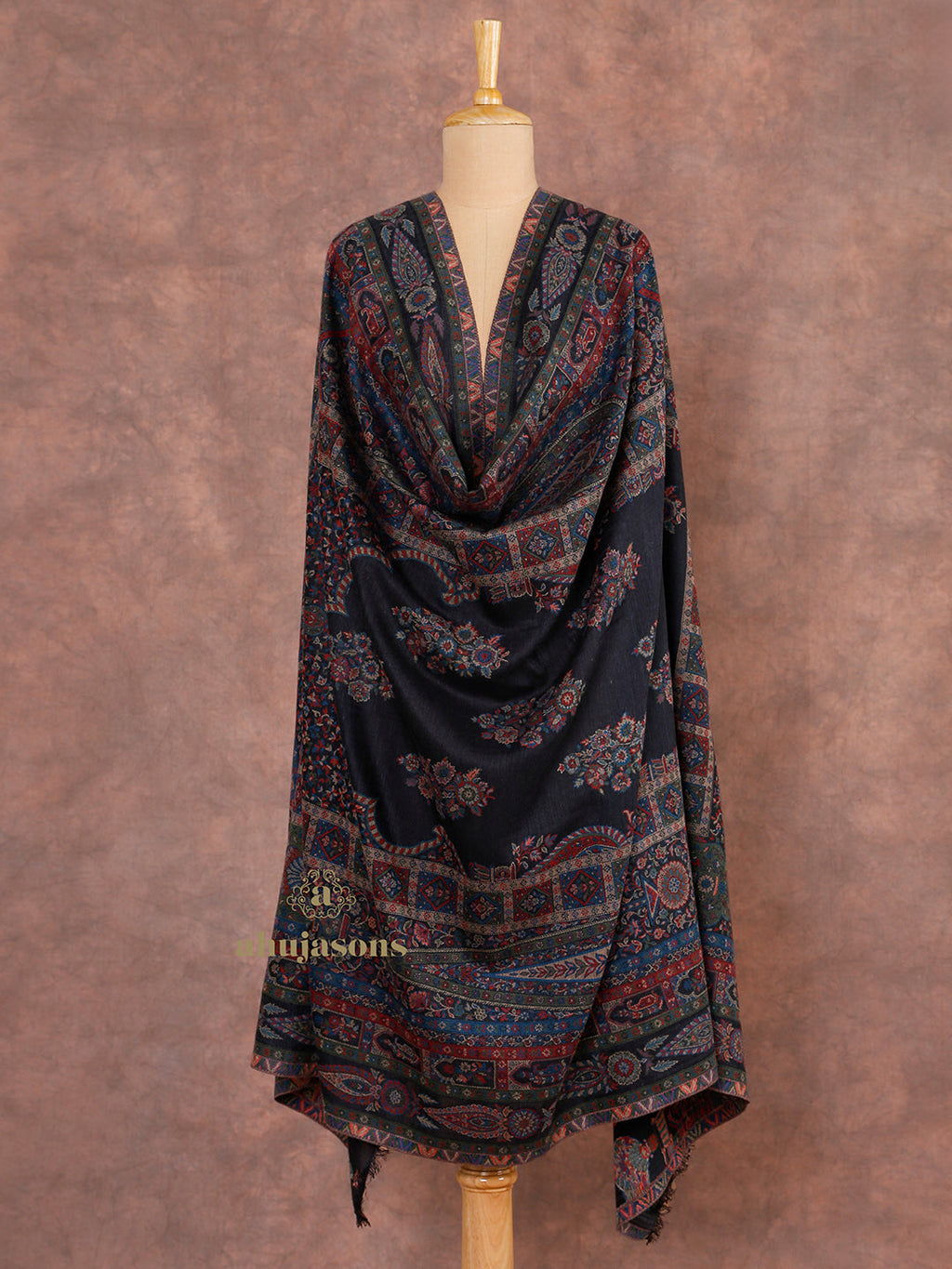 Black Woollen Shawl with Lunar-Inspired Details