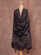 Black Woollen Shawl with Lunar-Inspired Details