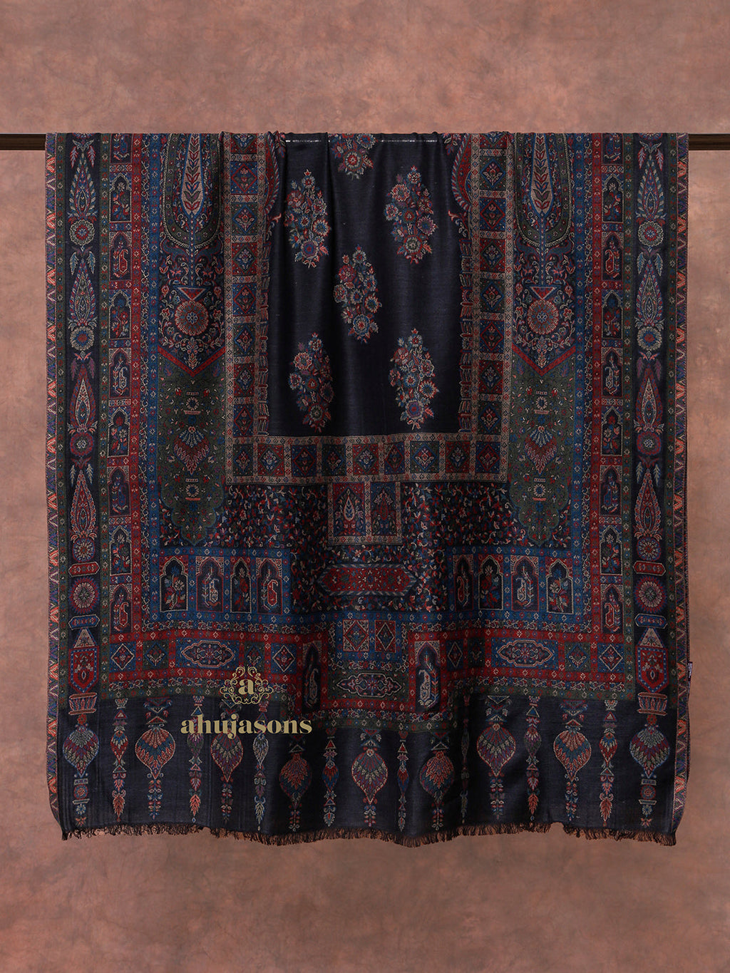 Black Woollen Shawl with Lunar-Inspired Details