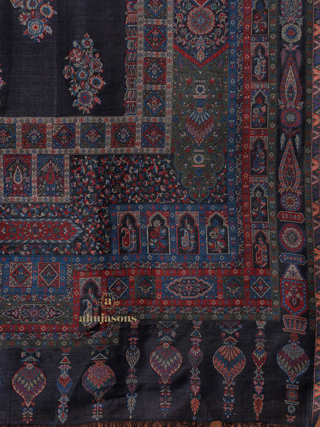 Black Woollen Shawl with Lunar-Inspired Details