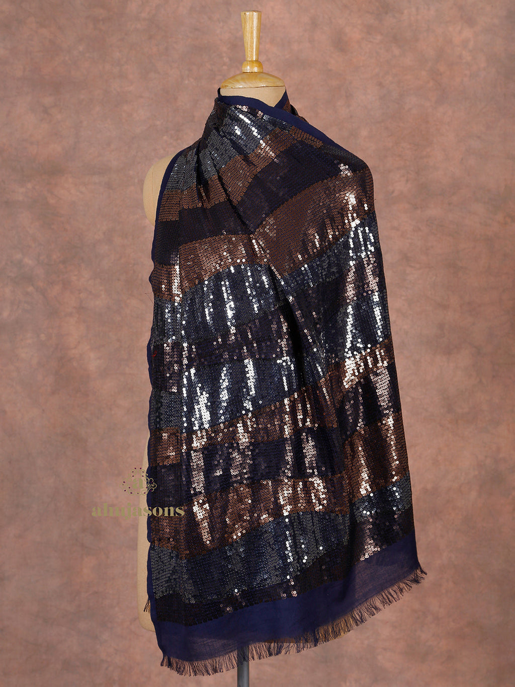 Blue-Toned Heritage Woollen Stole in Lux Finish