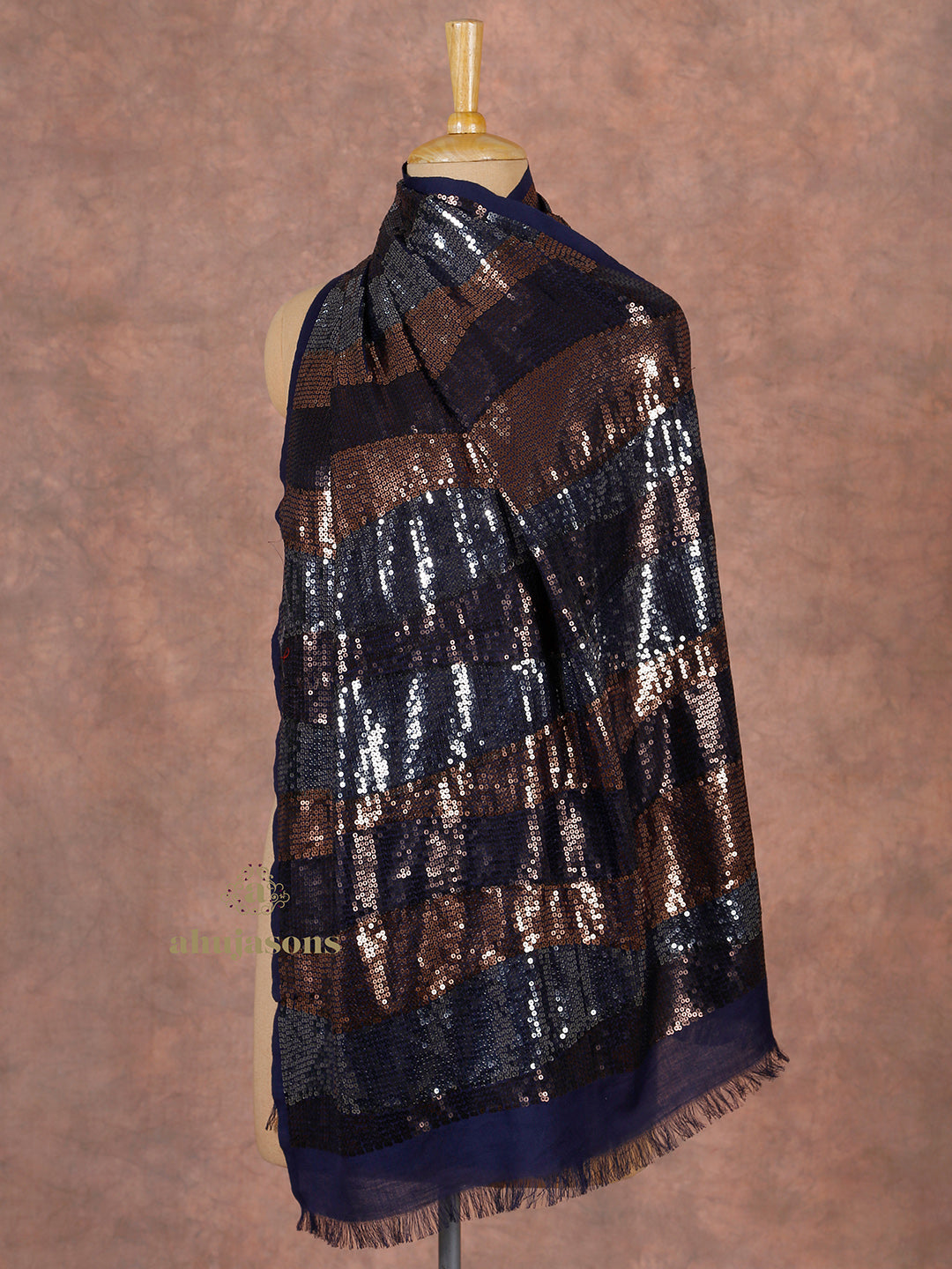 Blue-Toned Heritage Woollen Stole in Lux Finish
