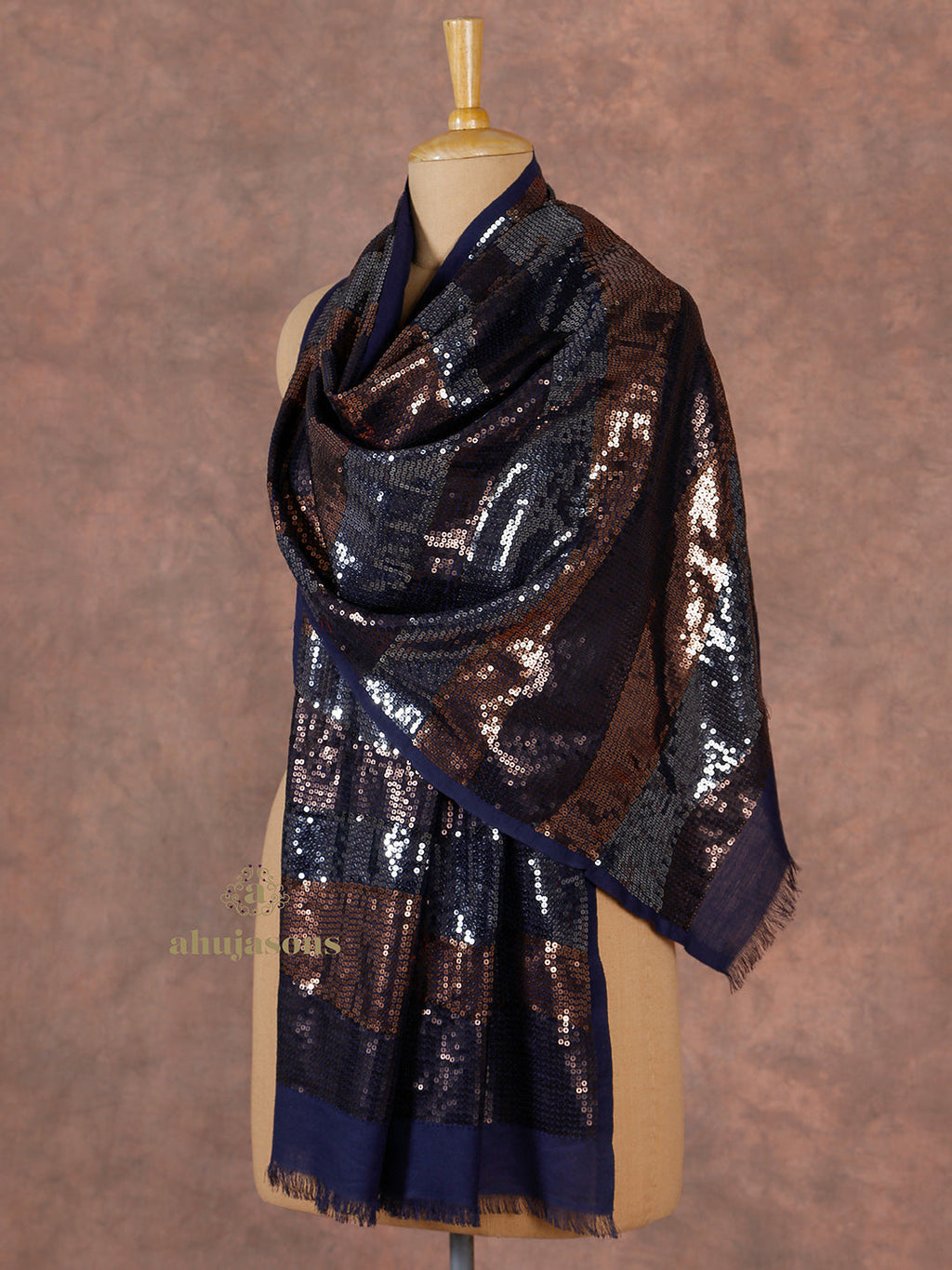 Blue-Toned Heritage Woollen Stole in Lux Finish