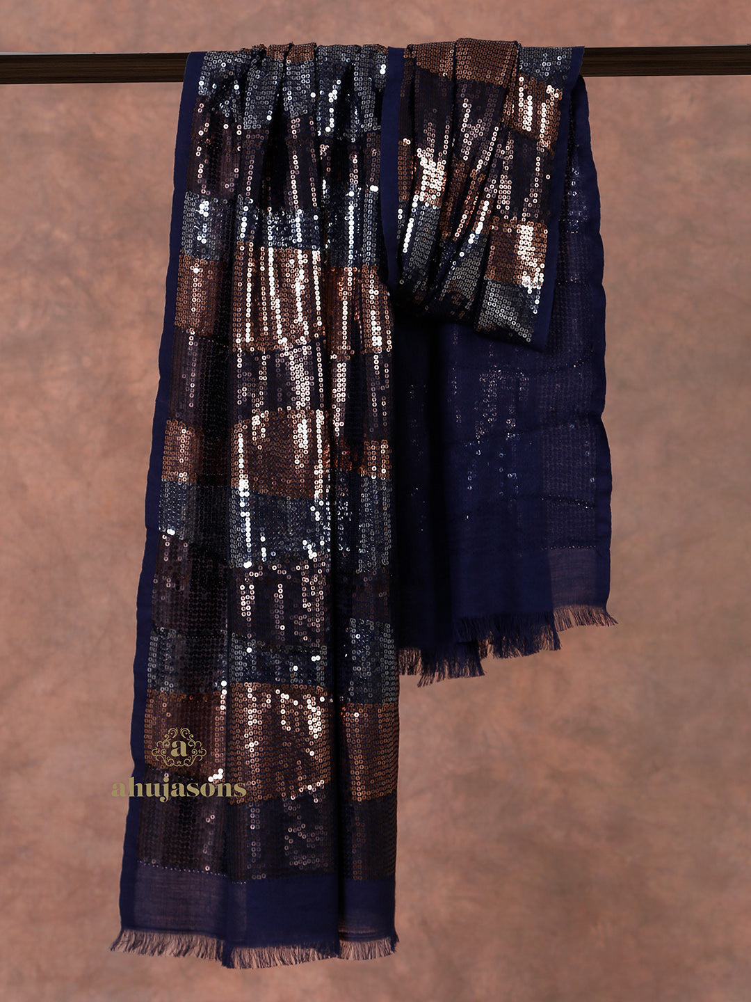 Blue-Toned Heritage Woollen Stole in Lux Finish