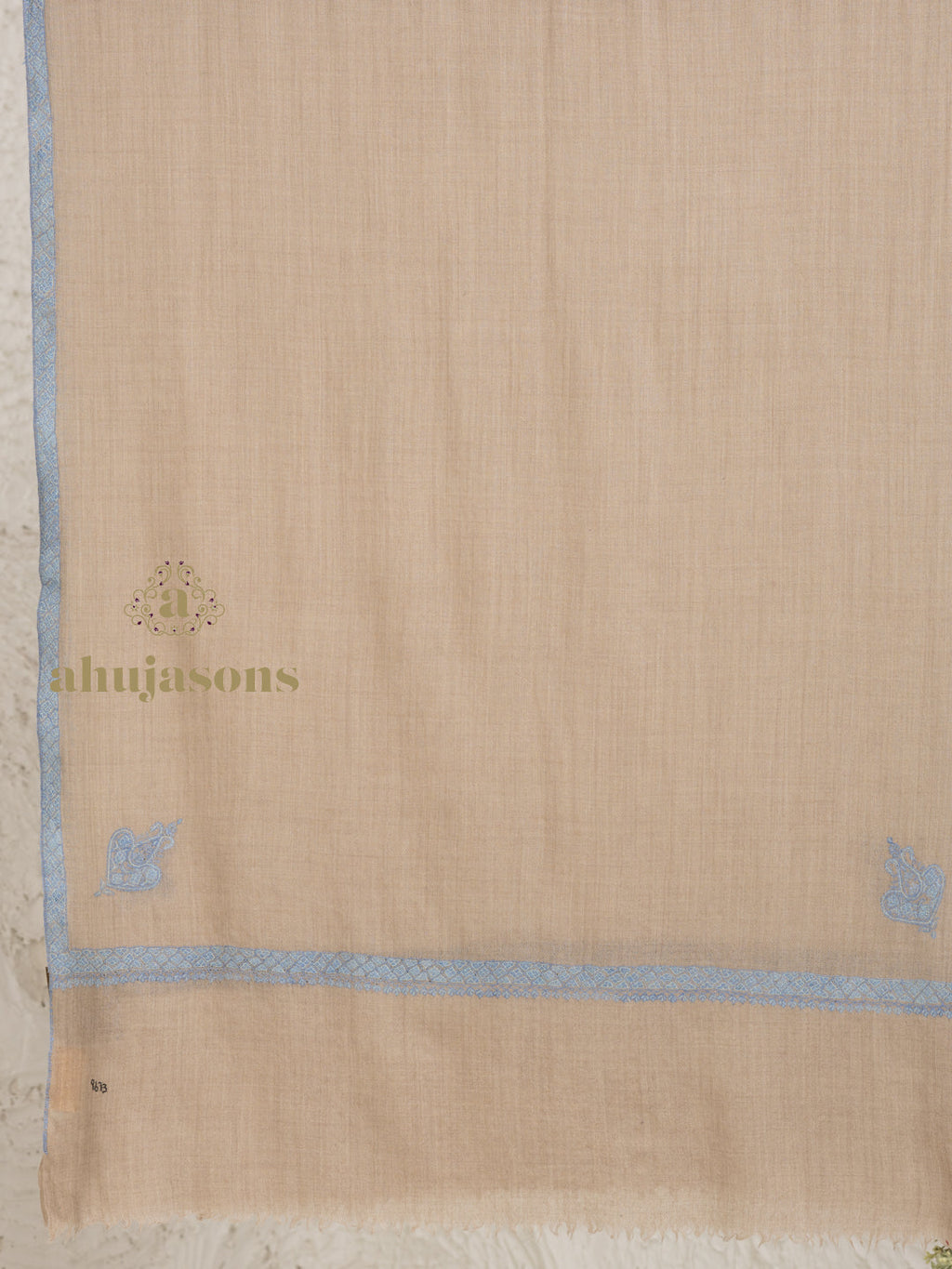Beige Handloom Pure Pashmina Stole — Delicate Hashia Embroidery Stole