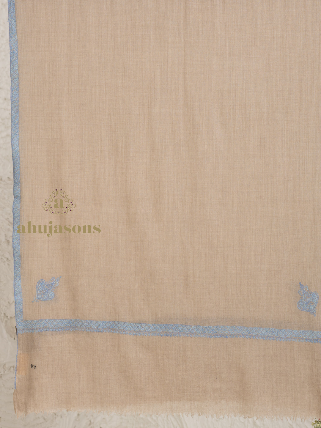 Beige Handloom Pure Pashmina Stole — Delicate Hashia Embroidery Stole