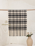 Beige Handloom Pure Pashmina Stole — Artisanal And White Check Pattern Stole