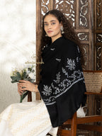 Black Handloom Pure Pashmina Stole — Palla And Booti Stole in elegant finish
