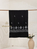 Black Handloom Pure Pashmina Stole — Palla And Booti Stole in elegant finish