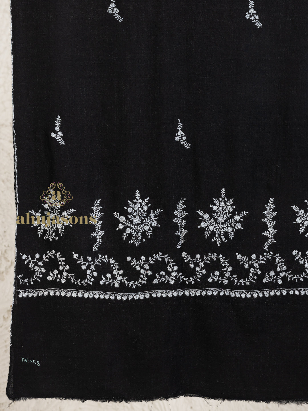 Black Handloom Pure Pashmina Stole — Palla And Booti Stole in elegant finish