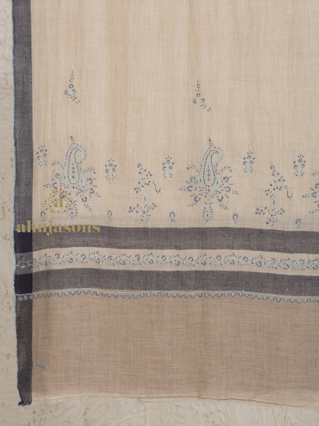 Beige Handloom Pure Pashmina Stole highlighted by artisanal Fancy Stole
