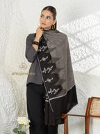 Black Handloom Pure Pashmina Stole rendered in intricate Fancy Ekat Stole