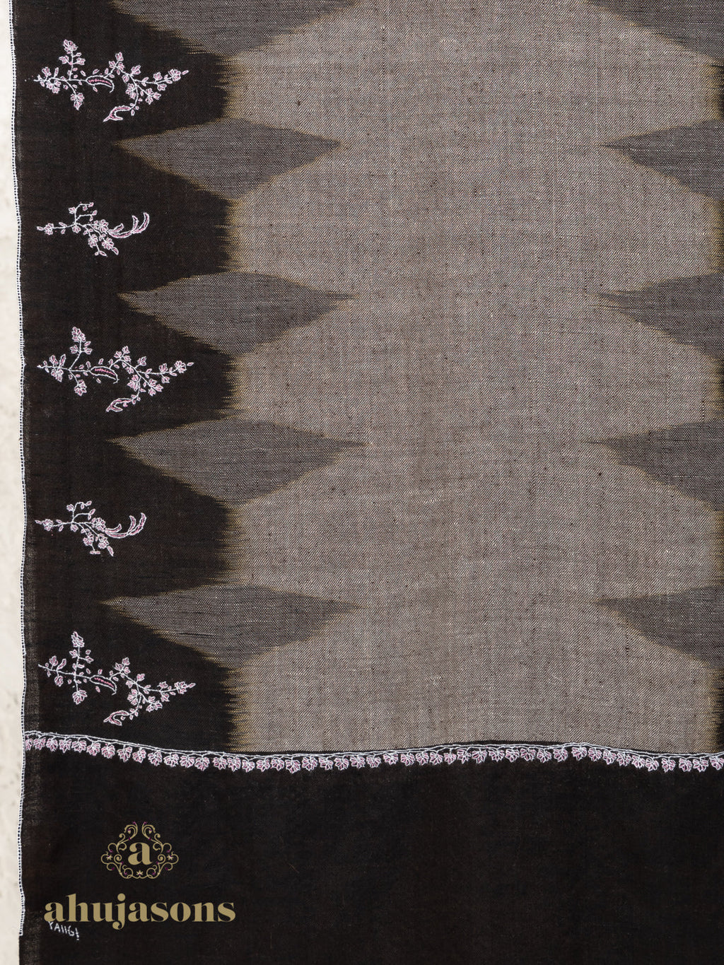 Black Handloom Pure Pashmina Stole rendered in intricate Fancy Ekat Stole