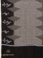 Black Handloom Pure Pashmina Stole rendered in intricate Fancy Ekat Stole