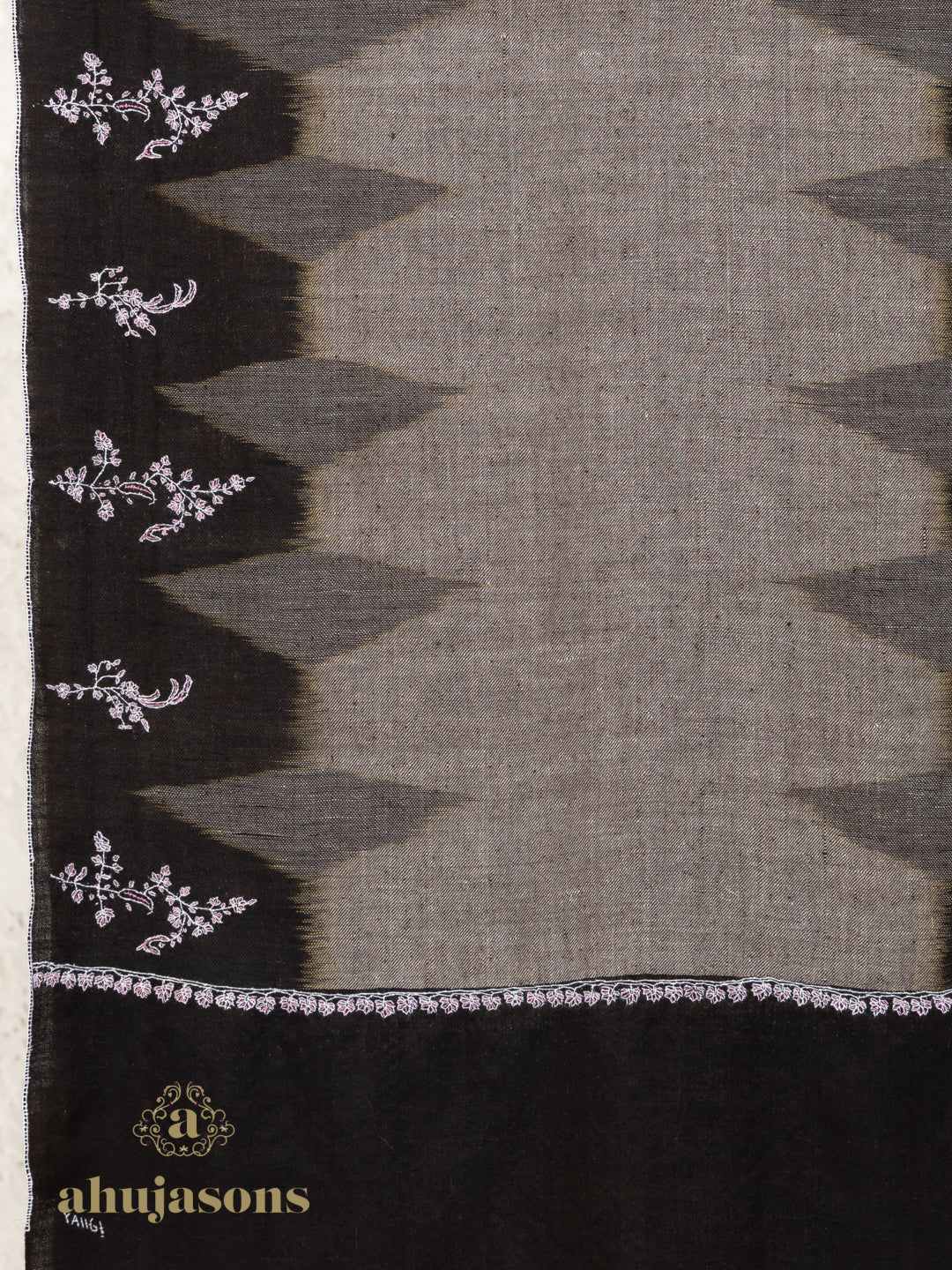 Black Handloom Pure Pashmina Stole rendered in intricate Fancy Ekat Stole