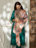 Beige Handloom Pure Pashmina Shawl with artisanal Aabdar Pattern