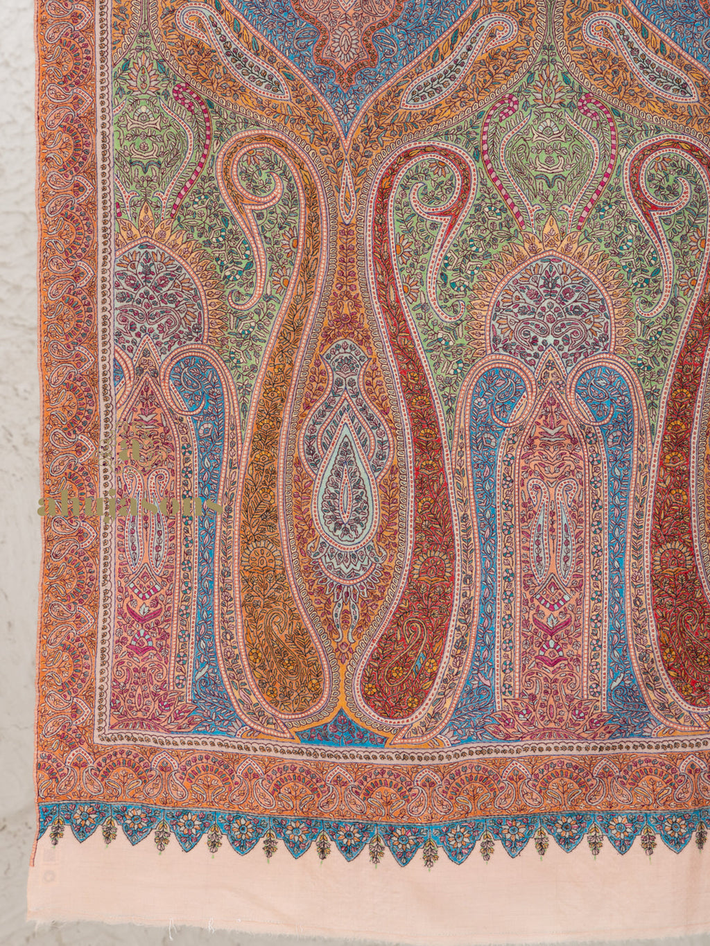 Beige Handloom Pure Pashmina Shawl with artisanal Aabdar Pattern