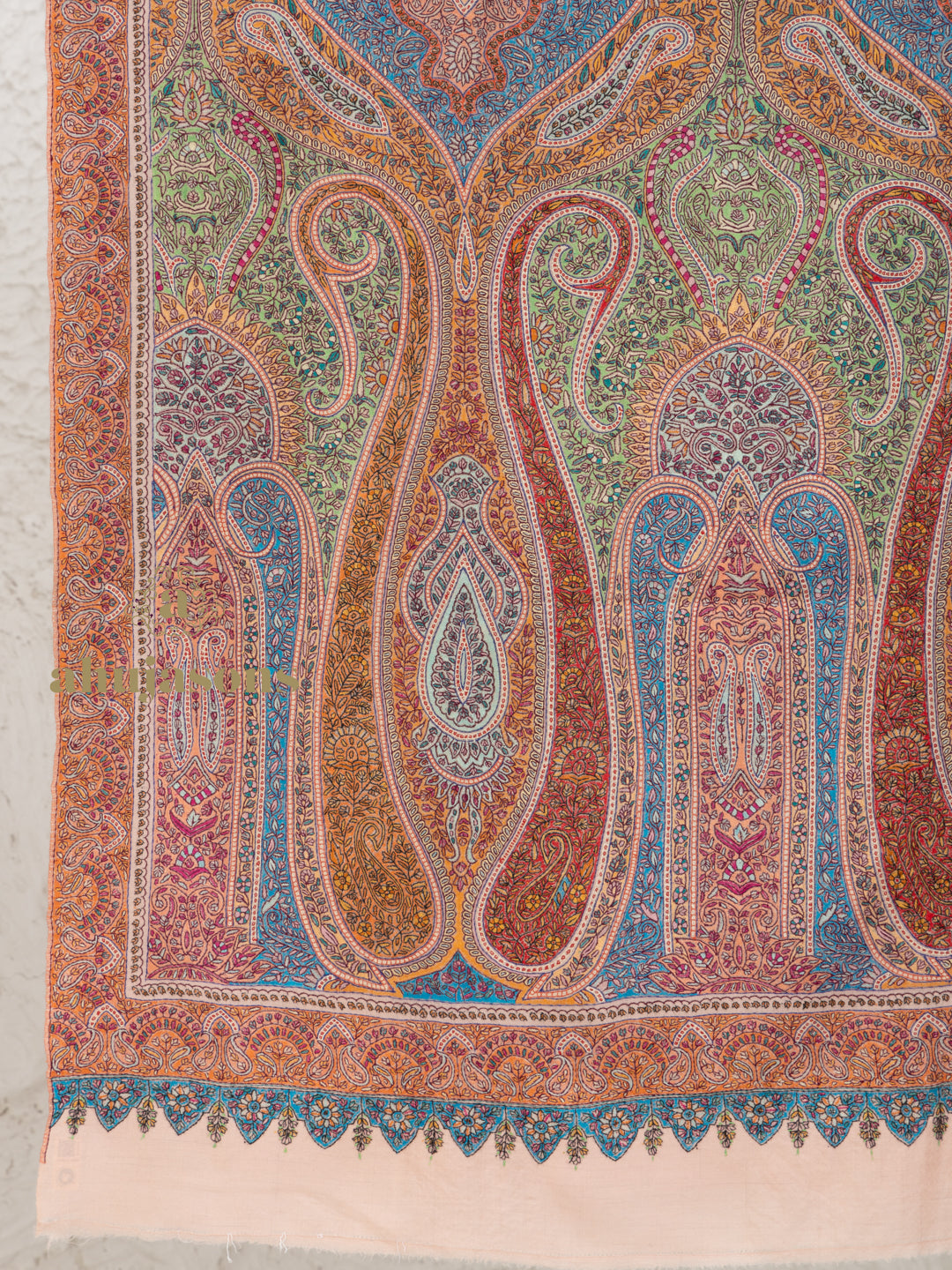 Beige Handloom Pure Pashmina Shawl with artisanal Aabdar Pattern