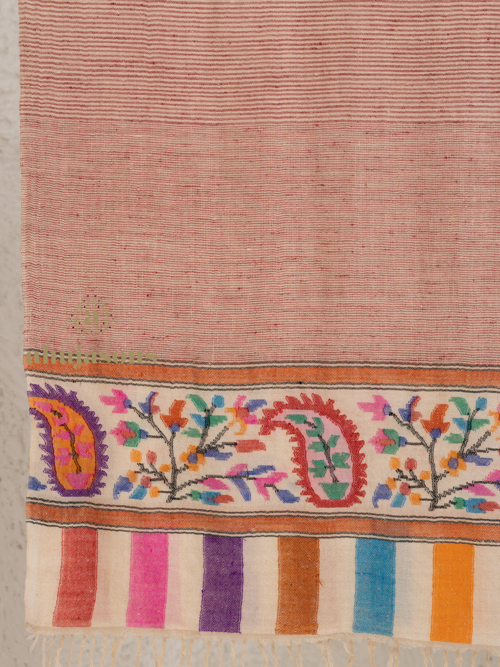 Beige Handloom Pure Pashmina Stole — Kaani In Palla Stole in refined finish