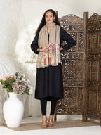 Beige Handloom Pure Pashmina Stole — Kaani Palla Stole in sublime finish