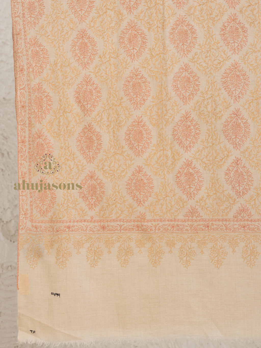 Beige Handloom Pure Pashmina Stole adorned with Jama Stole