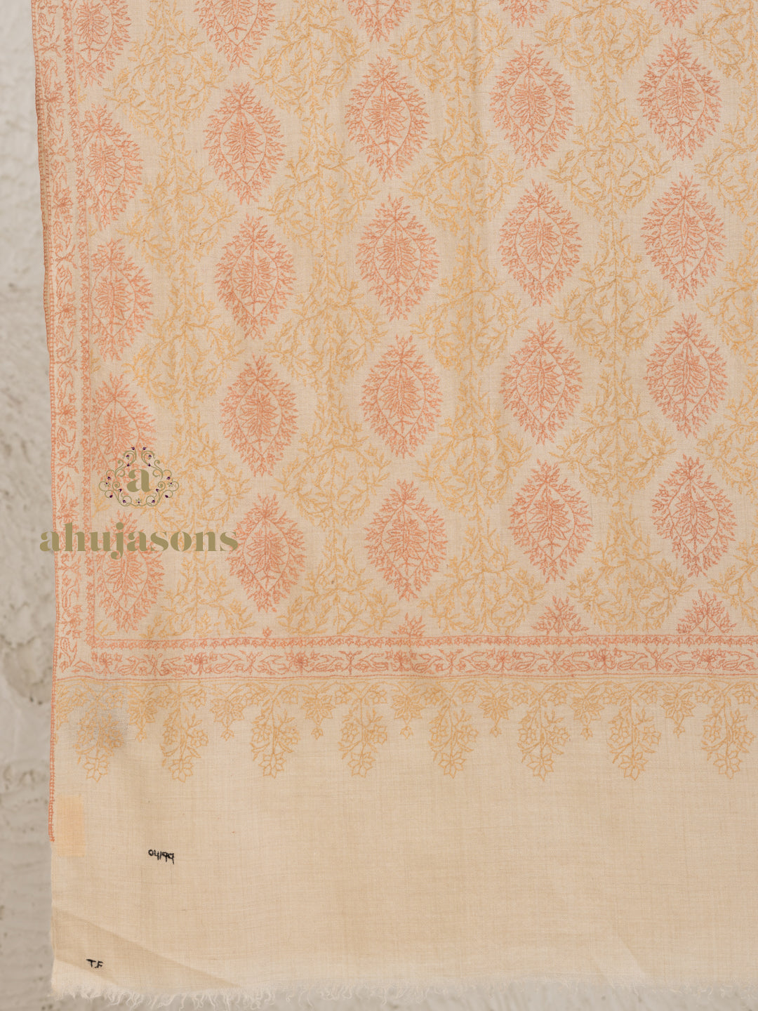 Beige Handloom Pure Pashmina Stole adorned with Jama Stole