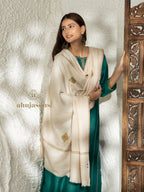 Beige Handloom Pure Pashmina Shawl featuring Booti Embroidery