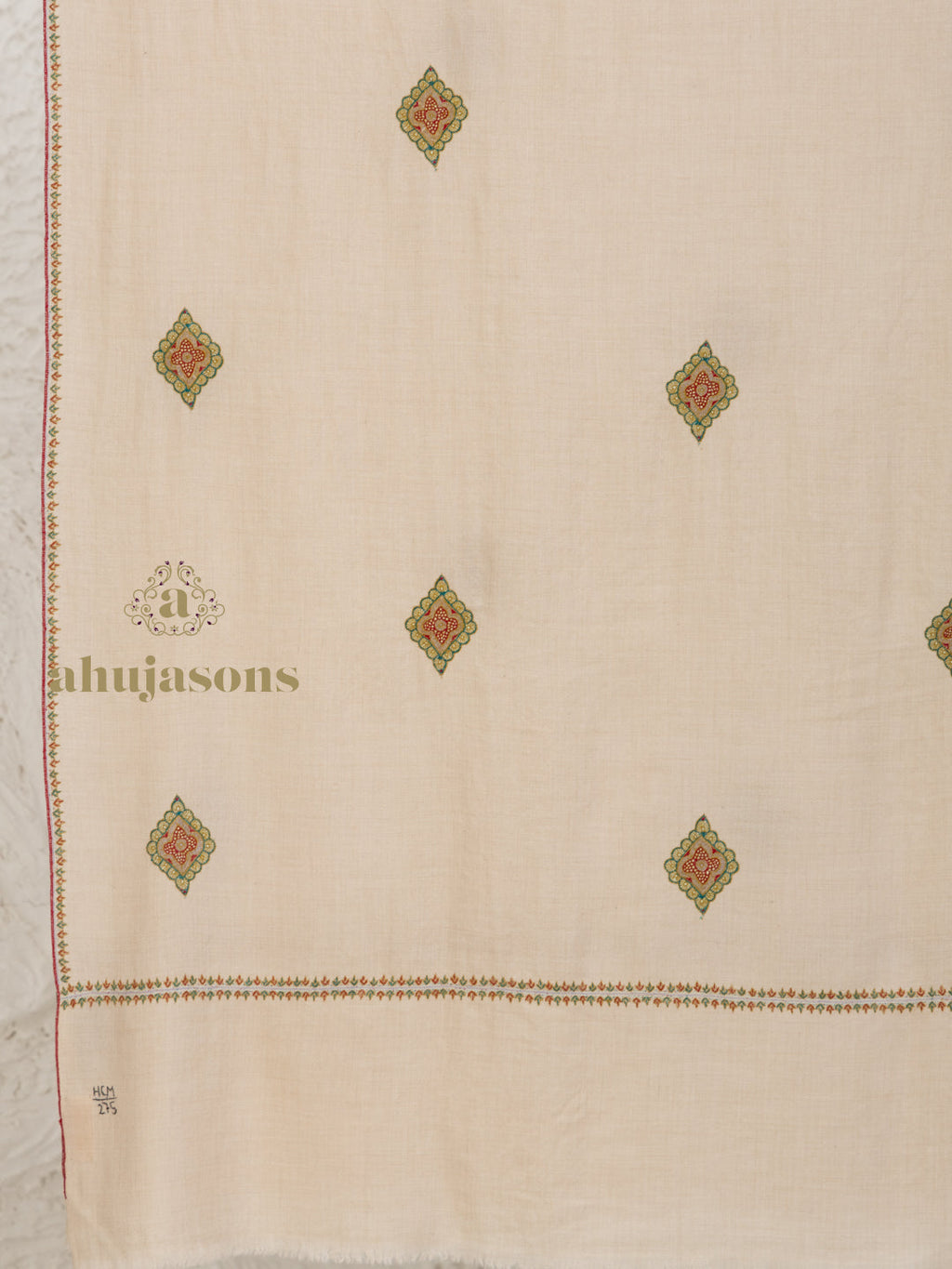 Beige Handloom Pure Pashmina Shawl featuring Booti Embroidery