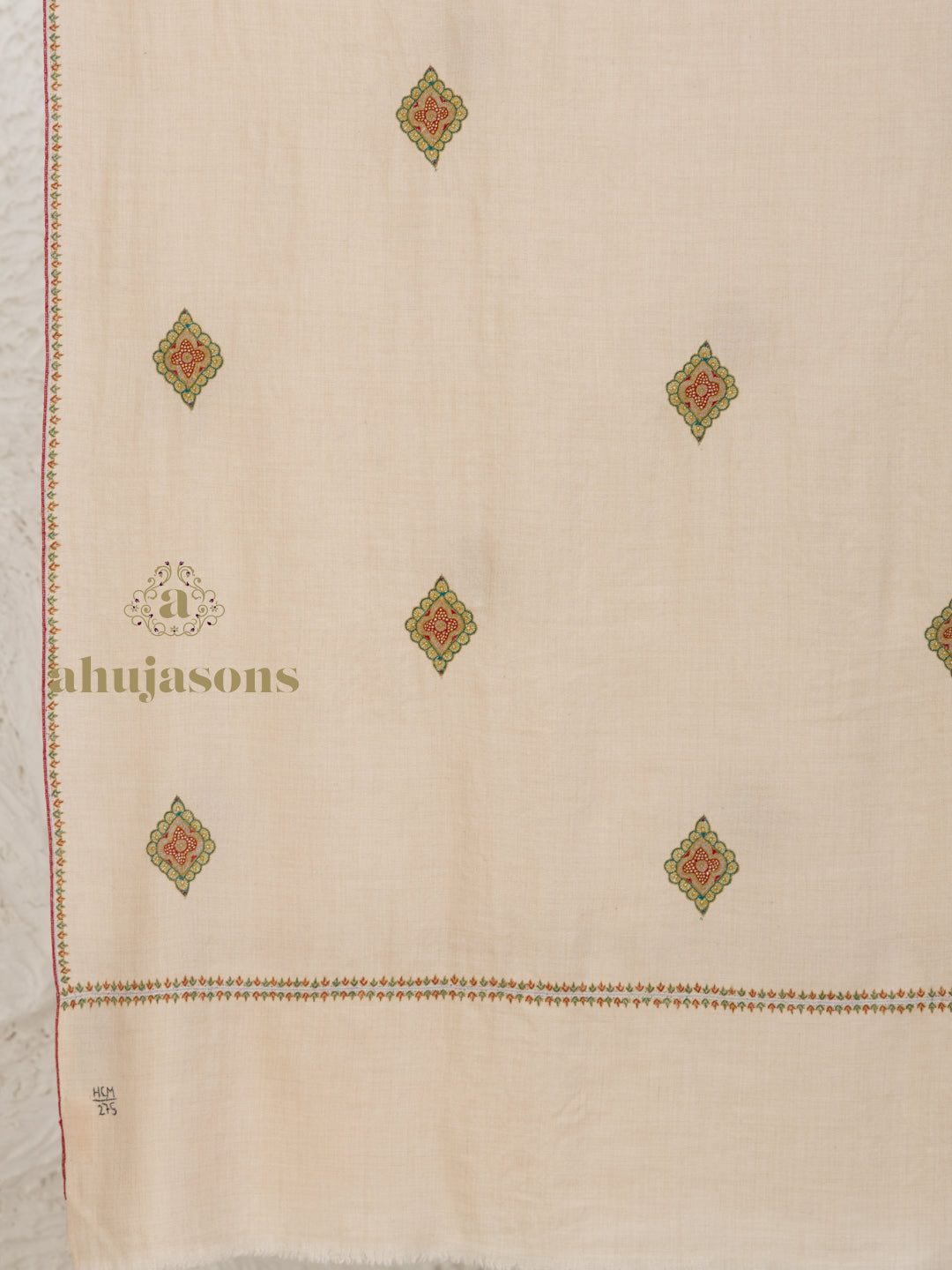 Beige Handloom Pure Pashmina Shawl featuring Booti Embroidery