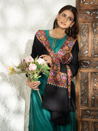 Black Handloom Pure Pashmina Shawl — Artisanal Gulaabdaar Border Embroidery